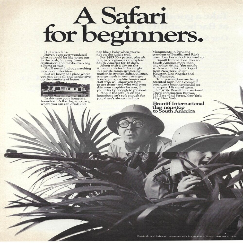 1967 Braniff International Safari For Beginners Vintage Magazine Print Ad/Poster